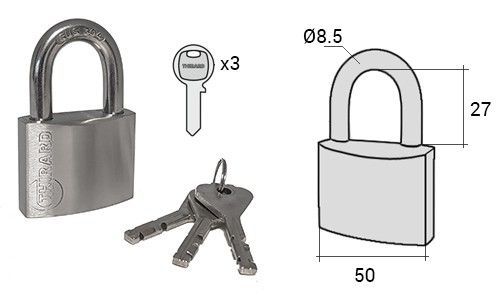 Cadenas cinox 50mm - Corps et anse inox - Thirard